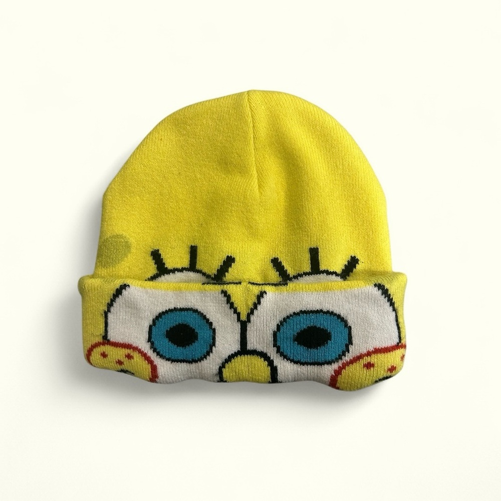 SpongeBob SquarePants Kids Fall And Winter Yellow Knit Beanie Hat - EUC
